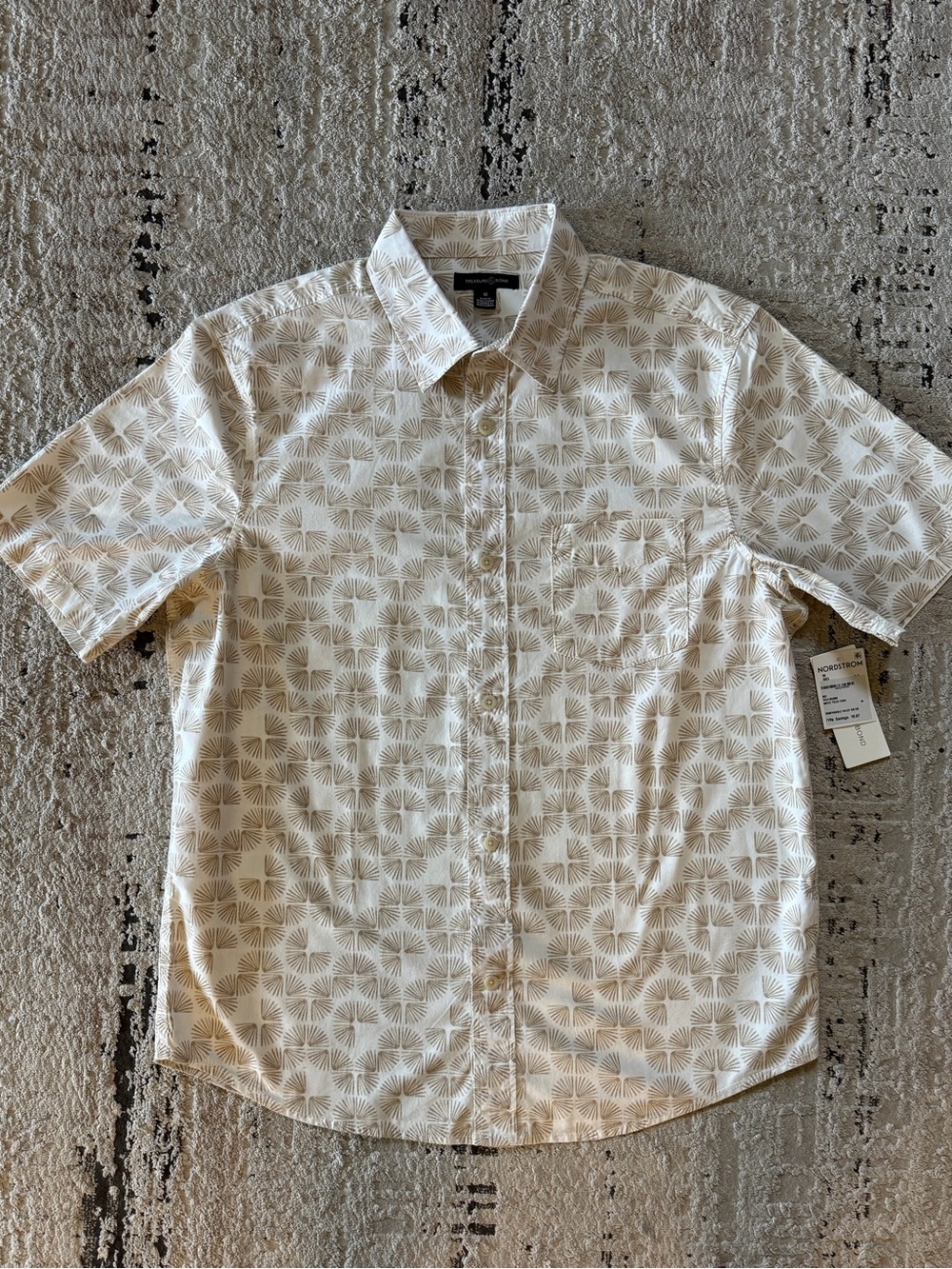 NWT Treasure & Bond Cream Short-Sleeve Button-Down with Geometric Print